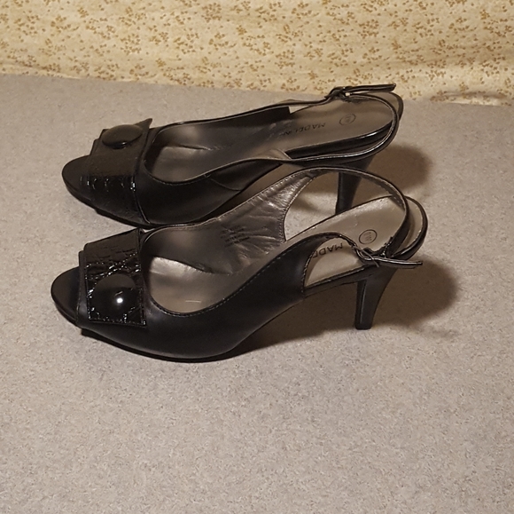 Madeline Stuart Open Toe Black Heels 9W - Picture 3 of 9